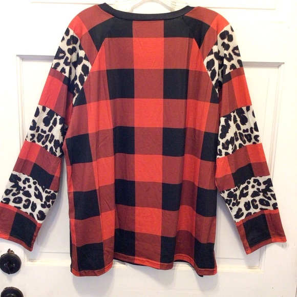 Womens Christmas Plaid & Leopard Print Squirrel Removal Long Sleeve T-Shirt - Picture 7 of 11